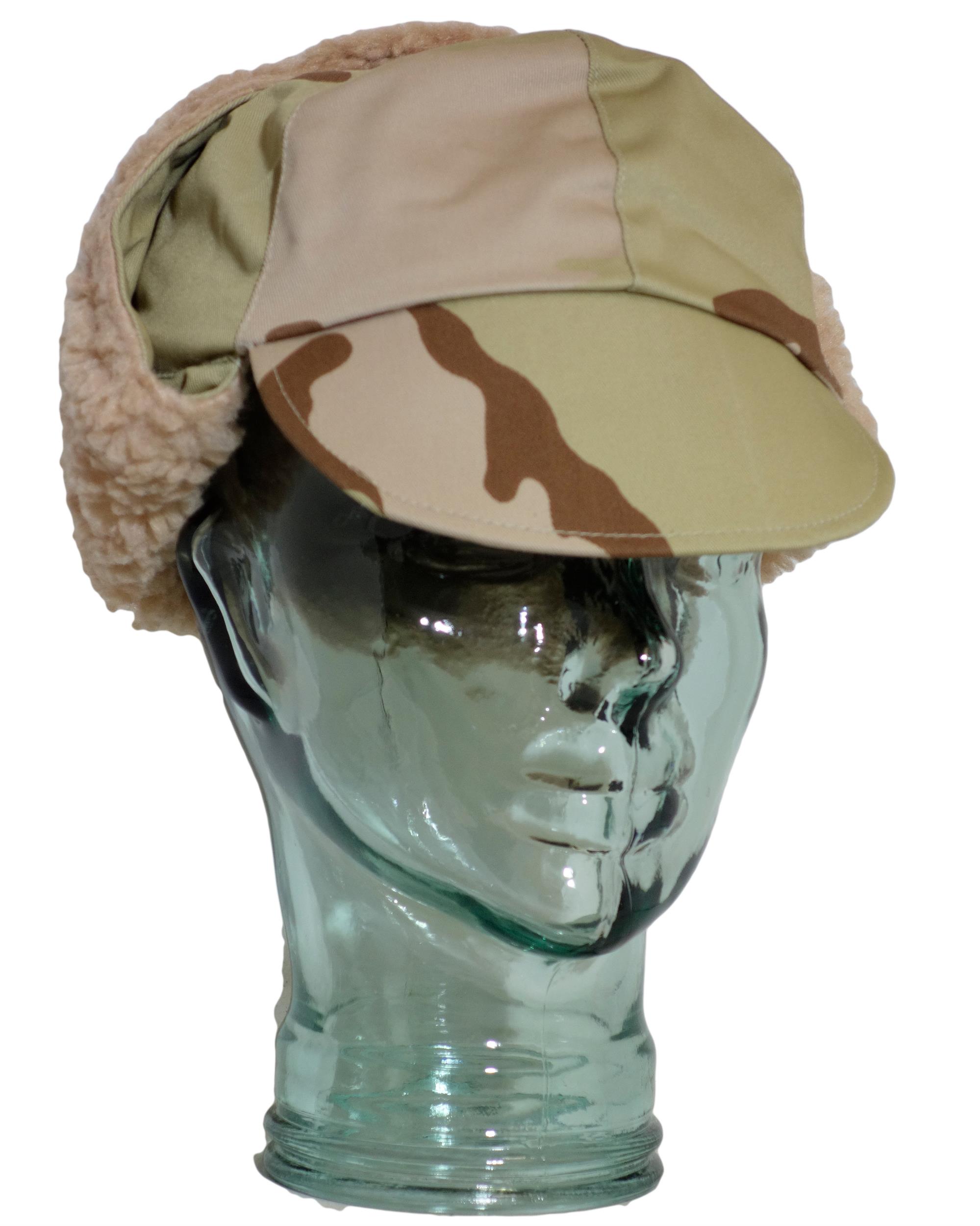 NEW Dutch army surplus desert camo cold weather cap hat faux fur
