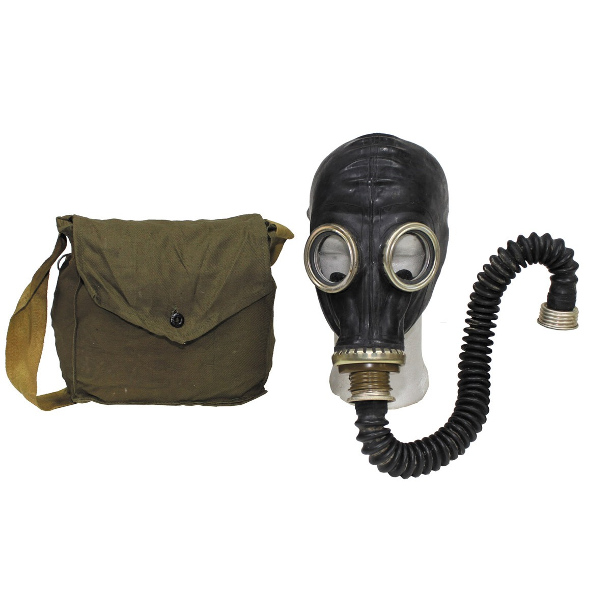 Russian soviet army surplus black gas mask, tubing and bag Surplus & Lost