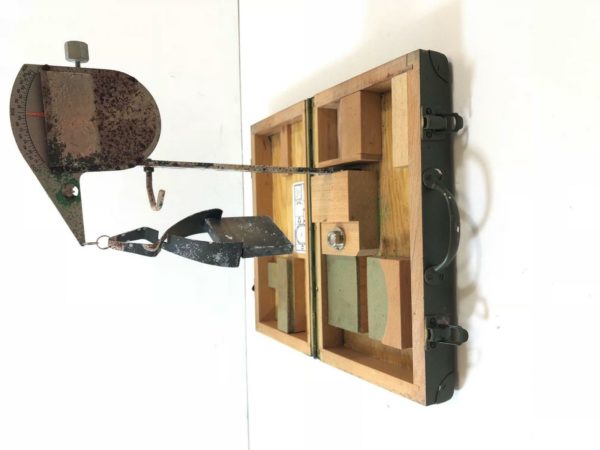 Swedish army surplus gas mask filter scales in wooden box