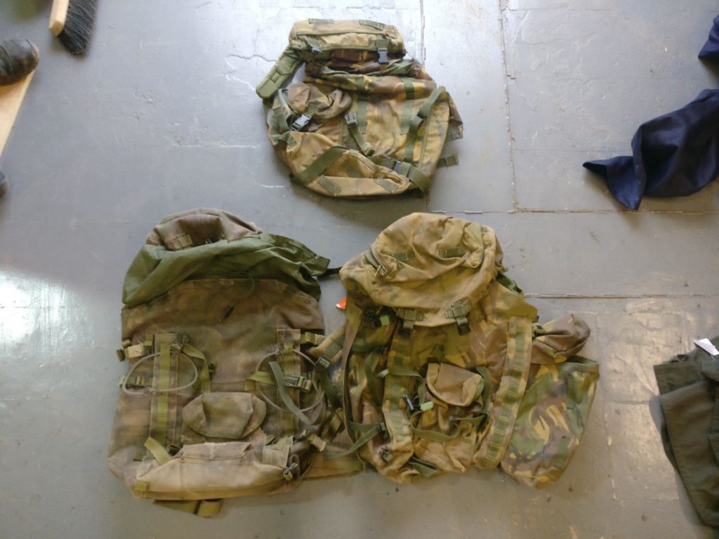 2 x British army surplus 120l DPM backpack 1 x Northern Ireland Read