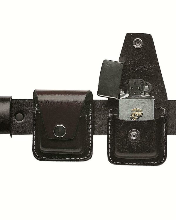 Leather cigarette petrol lighter pouch, belt fixing,