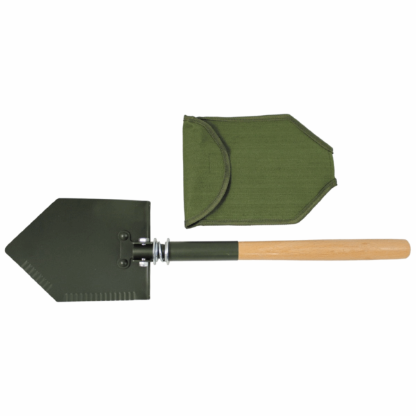 Army / military surplus wooden handled folding shovel / spade PLUS pouch
