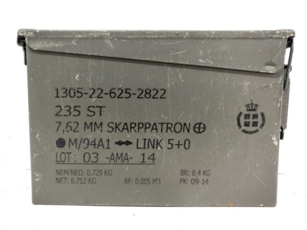 Danish Ammo Metal Box 30cal 7.62 Munitions Denmark Olive Green - Image 2