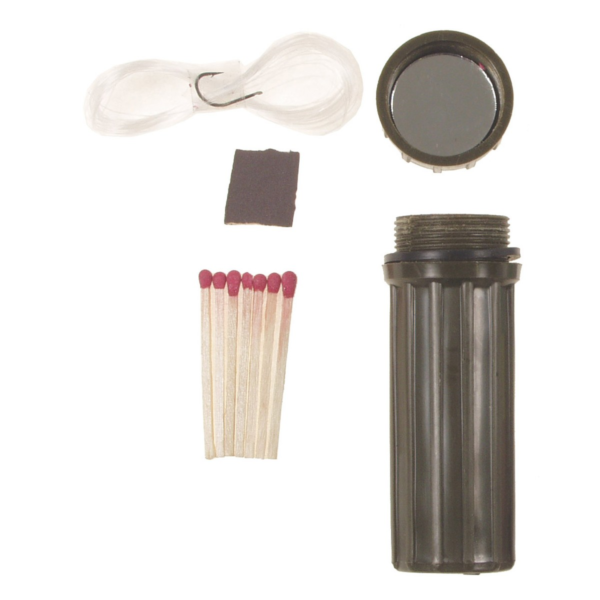 Waterproof matchbox with matches and fishing line, survival aid