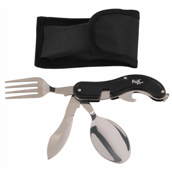Knife fork spoon KFS set from FOX outdoor of GERMANY scout BLACK