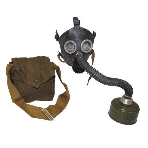 Russian child sized gas mask, tubing and bag UNISSUED in 2 colours