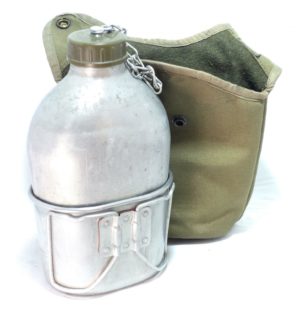 Genuine French Army Surplus Field Flask/Canteen Plus Cup and Cover Aluminium