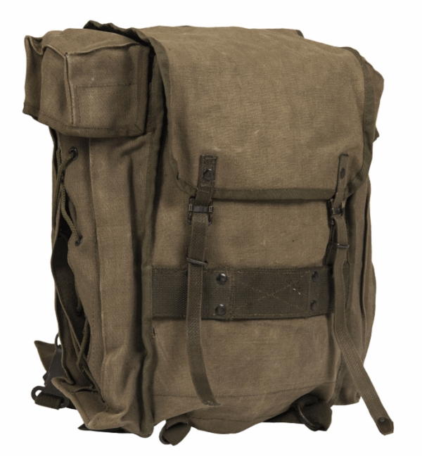 Vintage Italiian army small canvas rucksack with side pockets bushcraft