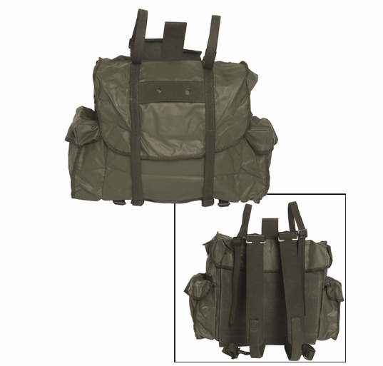 Belgian army surplus waterproof olive rucksack sid epockets padded