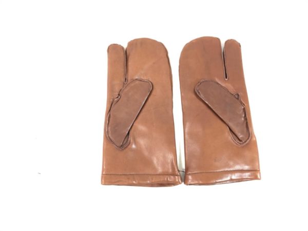VINTAGE French army surplus brown leather mitts / gloves
