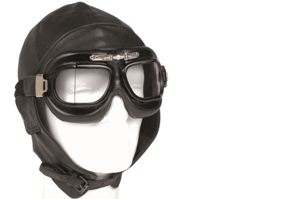 New Flying Hat, Biggles Style Dark BLACK Leather Classic Flying Helmet