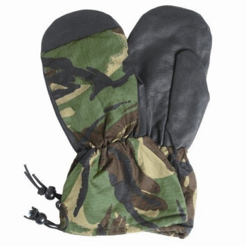 BRITISH army surplus camouflage inner winter mitts leather palm