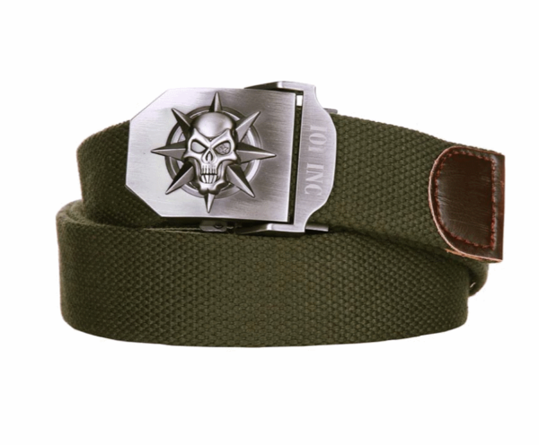 101 inc army skull and star olive cotton canvas metal combat style belt