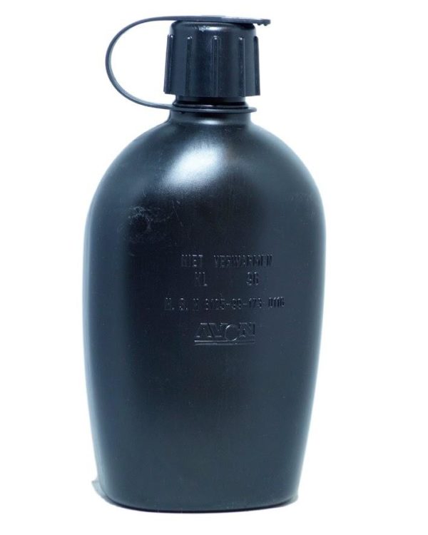 Dutch Army Surplus 1 Litre Water Bottle Canteen Black Cadet Camping