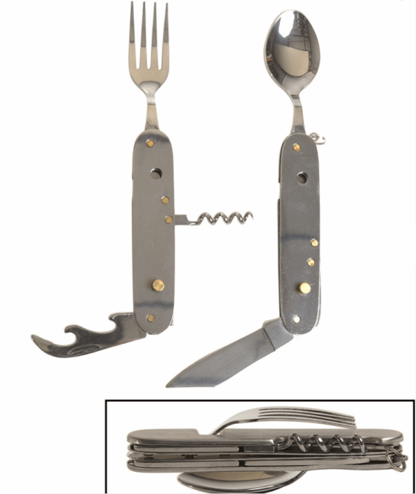 6 in 1 KFS knife fork spoon tin opener etc compact camping hiking