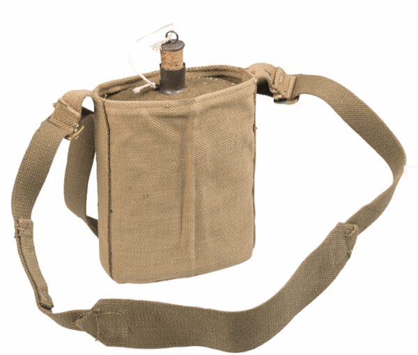 Repro British army WW2 era M37 canteen, wool cover canvas strap
