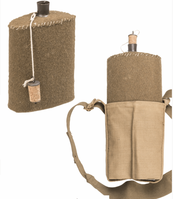 Repro British army WW2 era M37 canteen, wool cover canvas strap