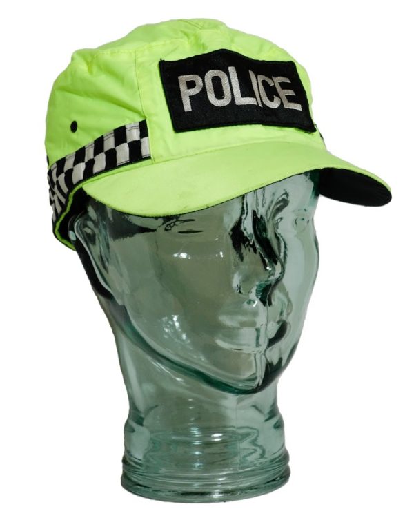 Obsolete police surplus waterproof chequered yellow hi viz safety cap