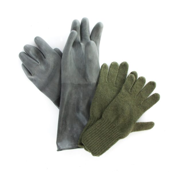 Swedish army surplus wool glove / waterproof long glove combo - LARGE