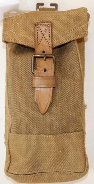 Vintage military surplus canvas and leather khaki coloured cartridge pouch