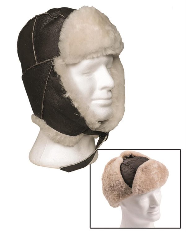 US Air Force Style Leather Flyers Cap Wool Lining REPRO