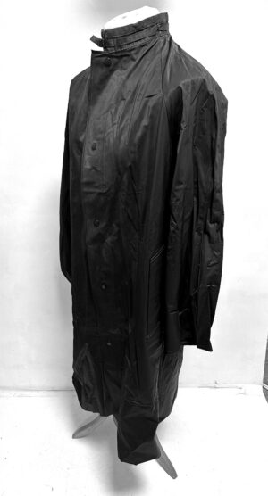 Vintage Swedish army military surplus black rubberised waterproof long coat