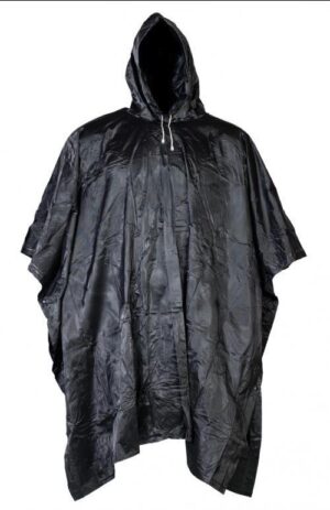 Army Style Black or Olive Compact Vinyl Waterproof Poncho