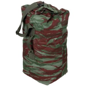 Recycled French Army Leopard Camouflage Duffle Bag Sea Sack 50L