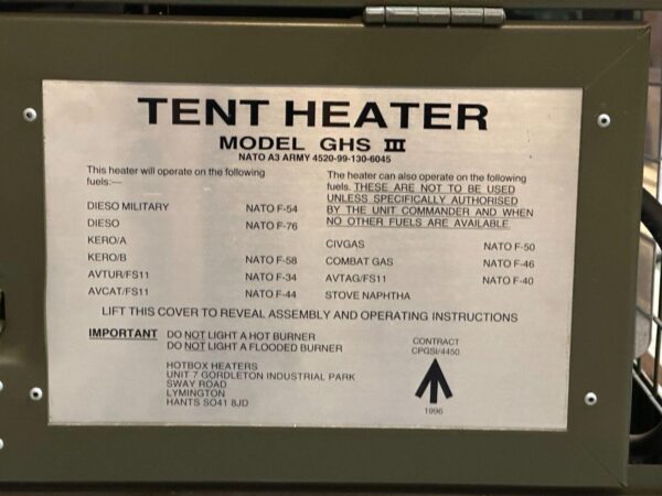 Genuine British Army Military Diesel Flue Tent Heater - 5kw/15kw GHS 3 III