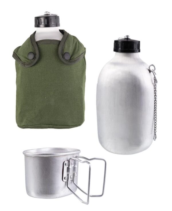 BRAND NEW French army surplus style metal canteen, metal mug and cover - Image 2