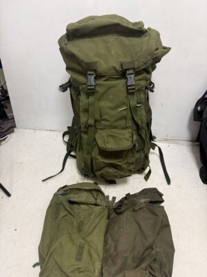 British army surplus 120L long back olive green bergen and side pouches