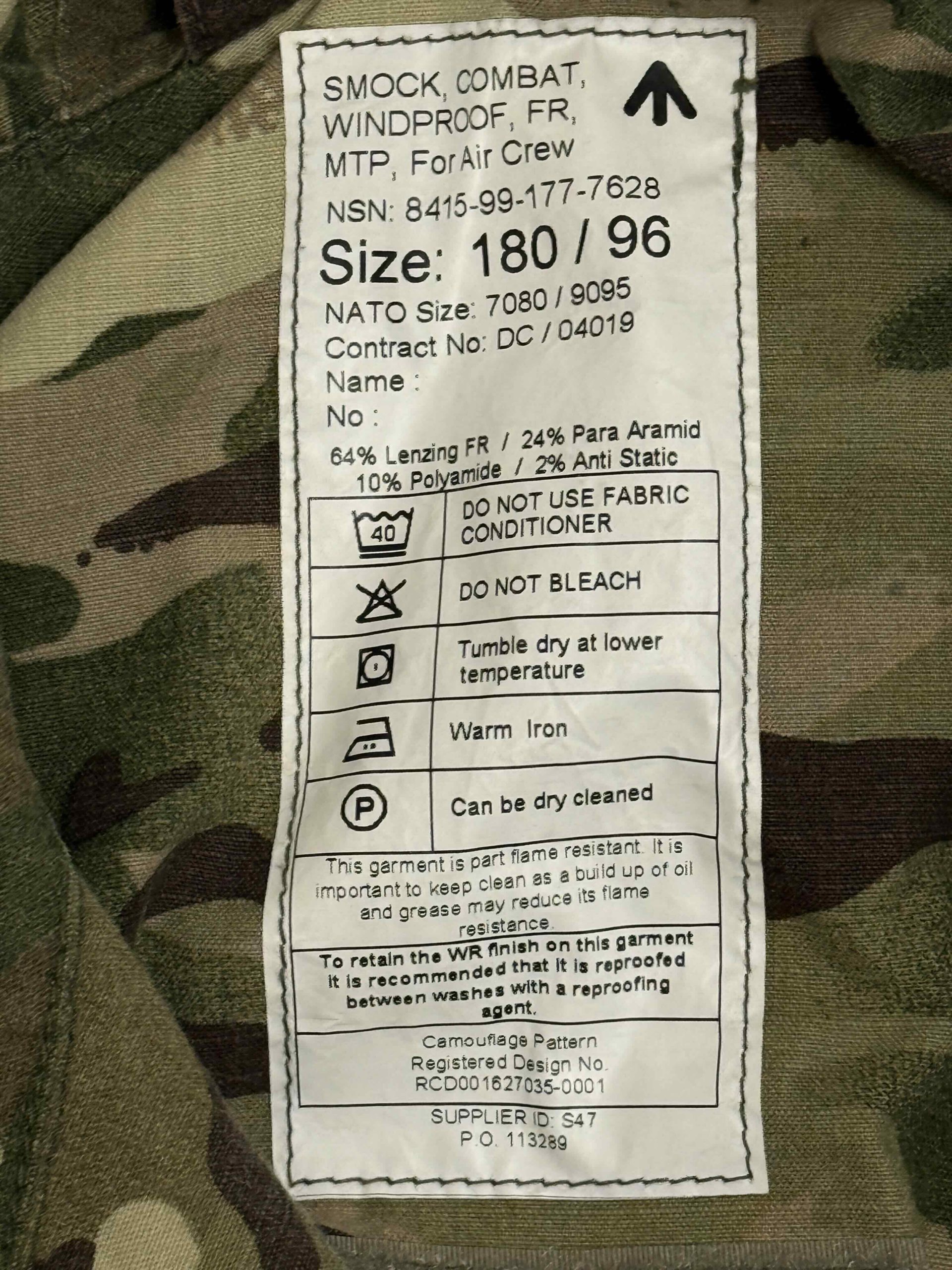 British Army Fire Retardant MTP Smock for Aircrew - Grade 1 - Size 180/96 - Image 5