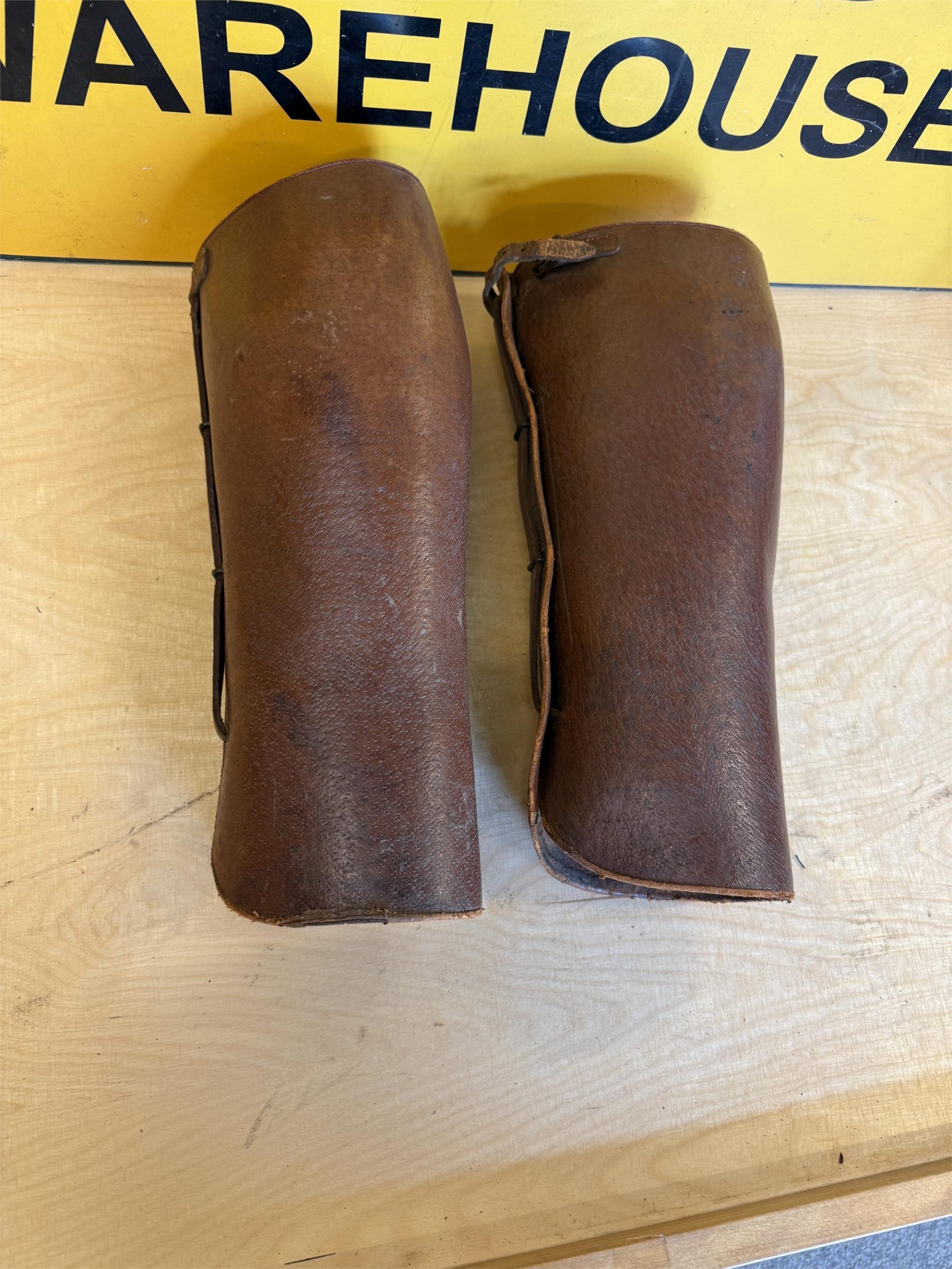Vintage brown leather cavalry riding gaiters chaps