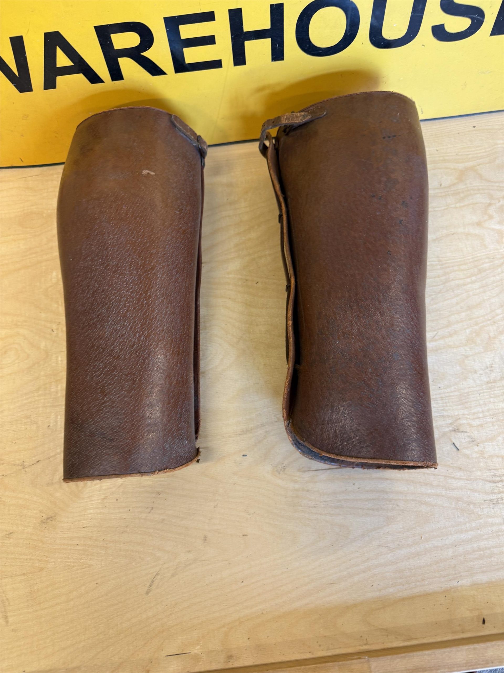 Vintage brown leather cavalry riding gaiters chaps - Image 2