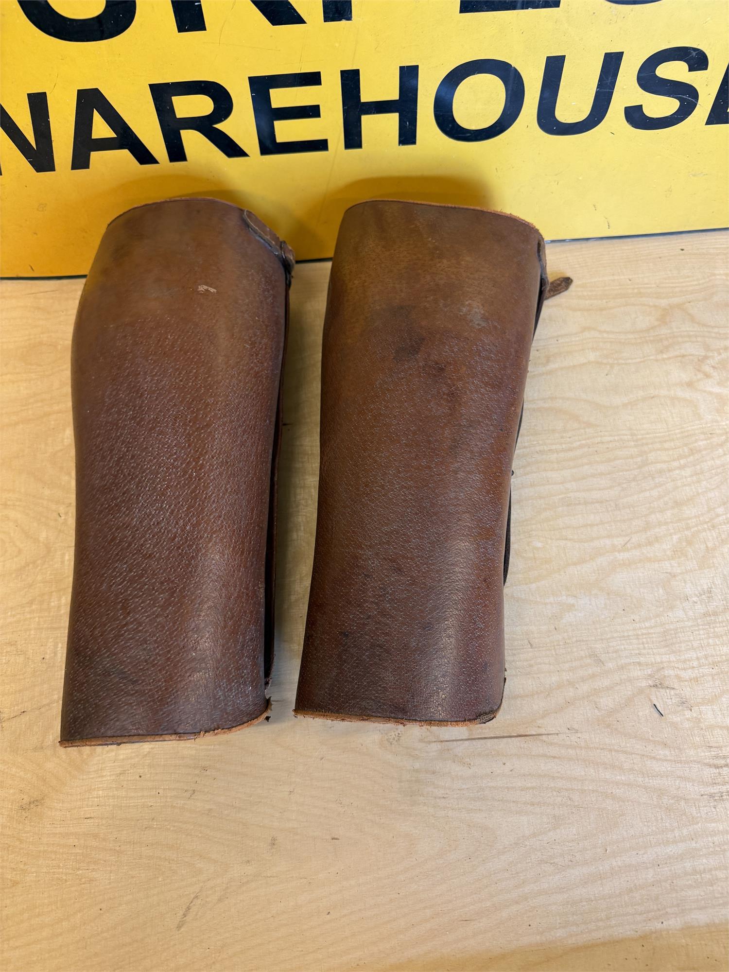 Vintage brown leather cavalry riding gaiters chaps - Image 3