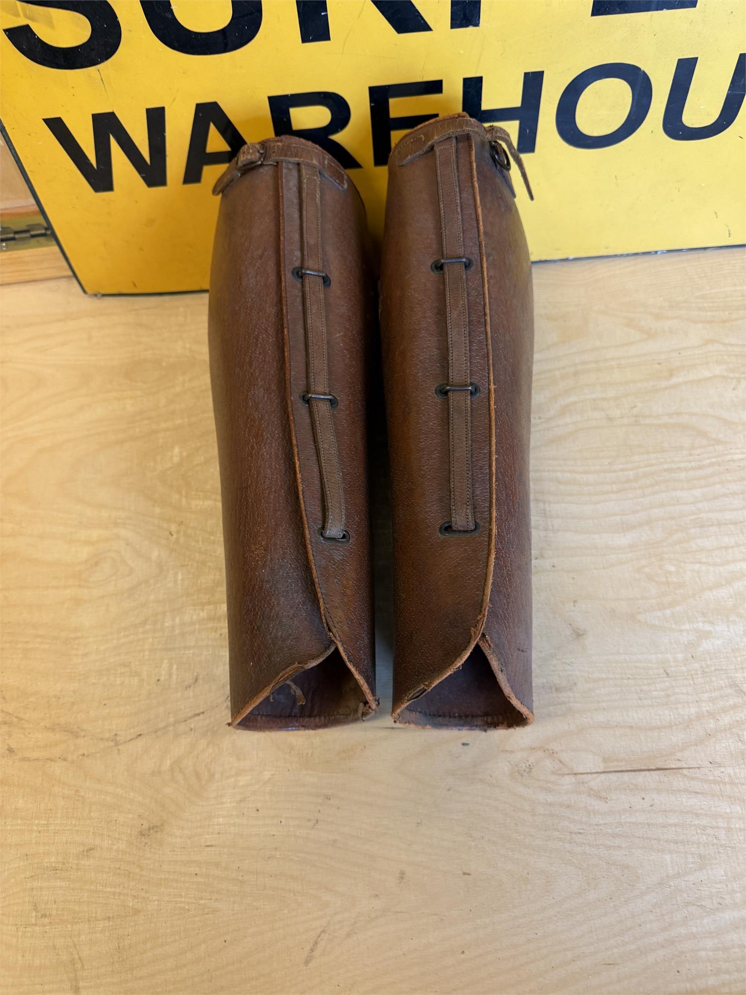 Vintage brown leather cavalry riding gaiters chaps - Image 4